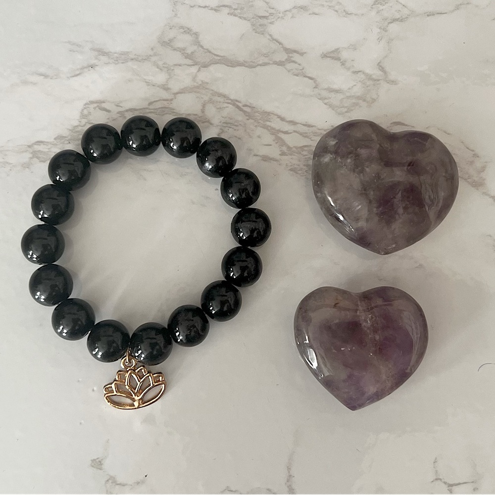 New Amethyst heart Crystals and Obsidian bracelet crystal
